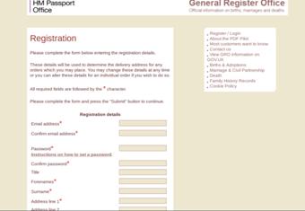 GRO Index Free Genealogy Resource, GRO registration page